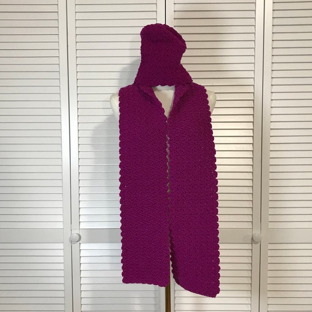 NWT Handmade Crochet Textured Winter Raspberry Scarf 64” & Beanie